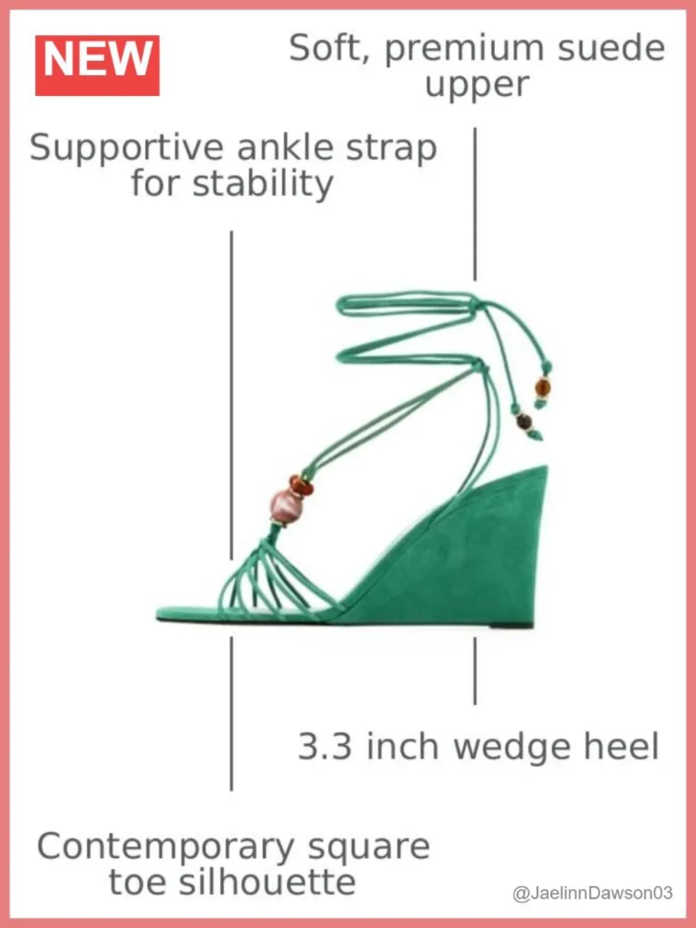 Beaded Suede Wedge Sandals Square Toe Lace-Up Ankle Strap 3.3-Inch Heels